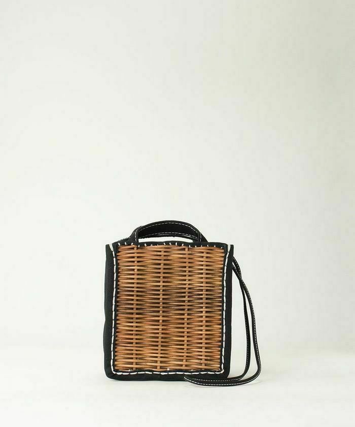 エバゴス籠　レア ebagos かご袋ショルダー（カゴポシェット）防水キャンバス×紅籐 BLACK