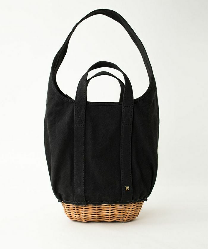 ebagos キャンバス・ショルダートート 防水キャンバス×紅籐 BLACK
