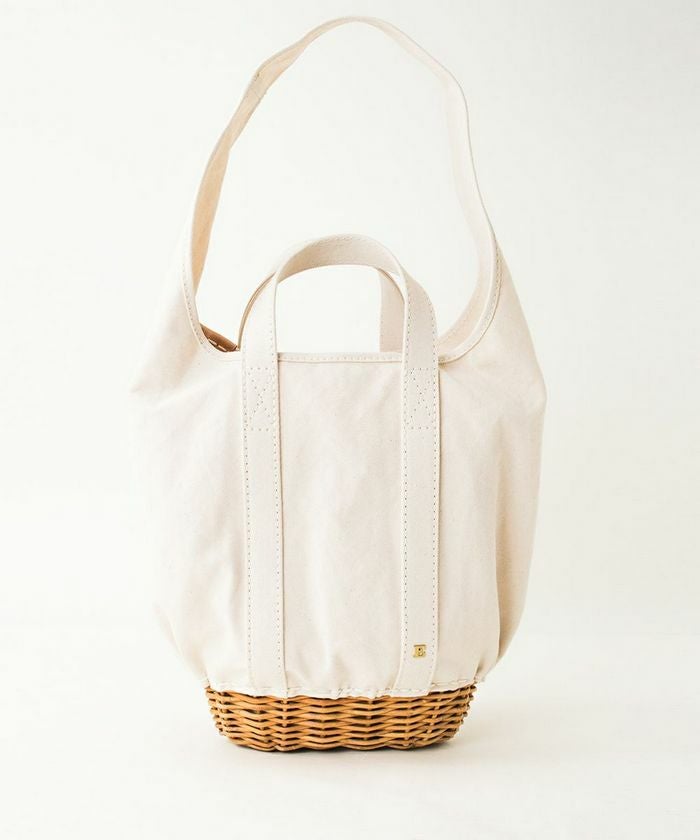 ebagos キャンバス・ショルダートート 防水キャンバス×紅籐 IVORY