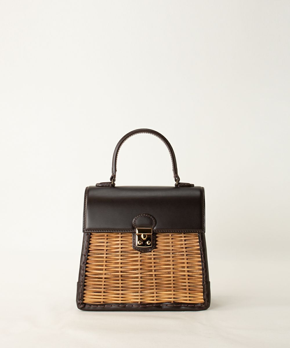 値下美品ebagos カーフハンドバッグ M カーフレザー紅籐BLACKエバゴス ebagos カーフ・ハンドバッグ M（かっちりバッグ/カーフケリー）カーフ