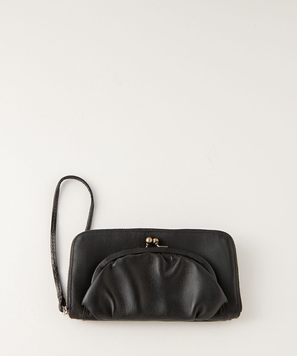 ebagos エバゴス シープレザー 口金ファスナー長財布 BLACK
