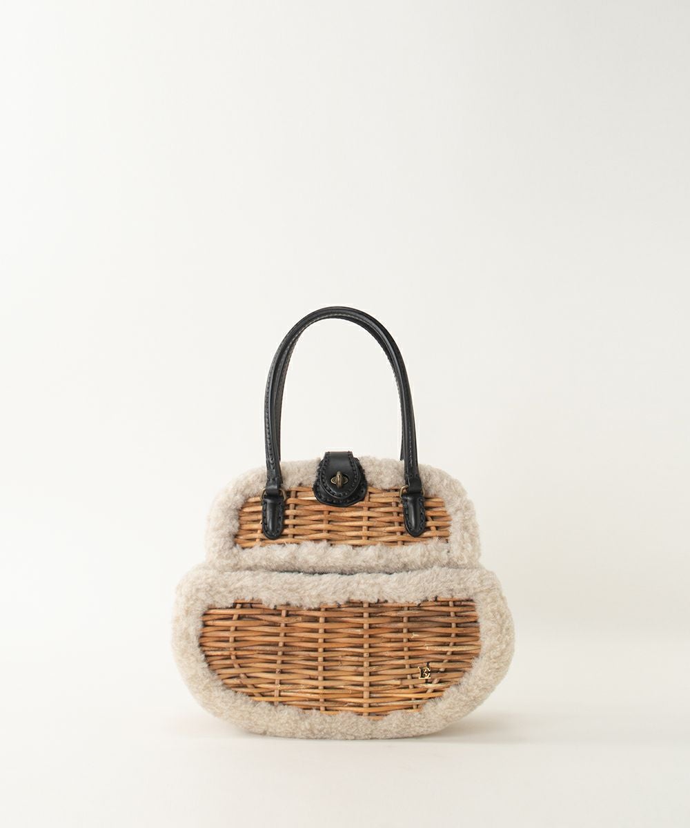 2024AWエバゴスBIRD JOURNEY トリミングハンドバッグ定価12万 ebagos エバゴスボア トリミング ハンドバック NATURAL×BLACK エバゴス