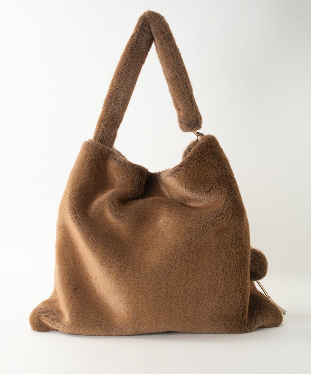 エゴバス　マルシェバック　ファー付き ebagos エバゴスエコファー ビッグフラット ショルダー BROWNエバゴス