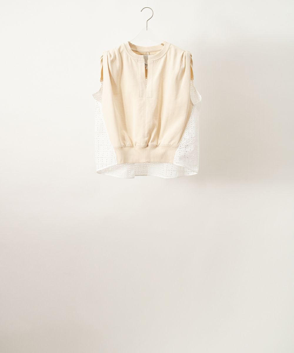 3.1 Phillip Lim SLVLS FRENCH TERRY TOP W BRODERIE ANGLAISE COMBO